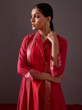 Banarasi jacket with zari border-Pink