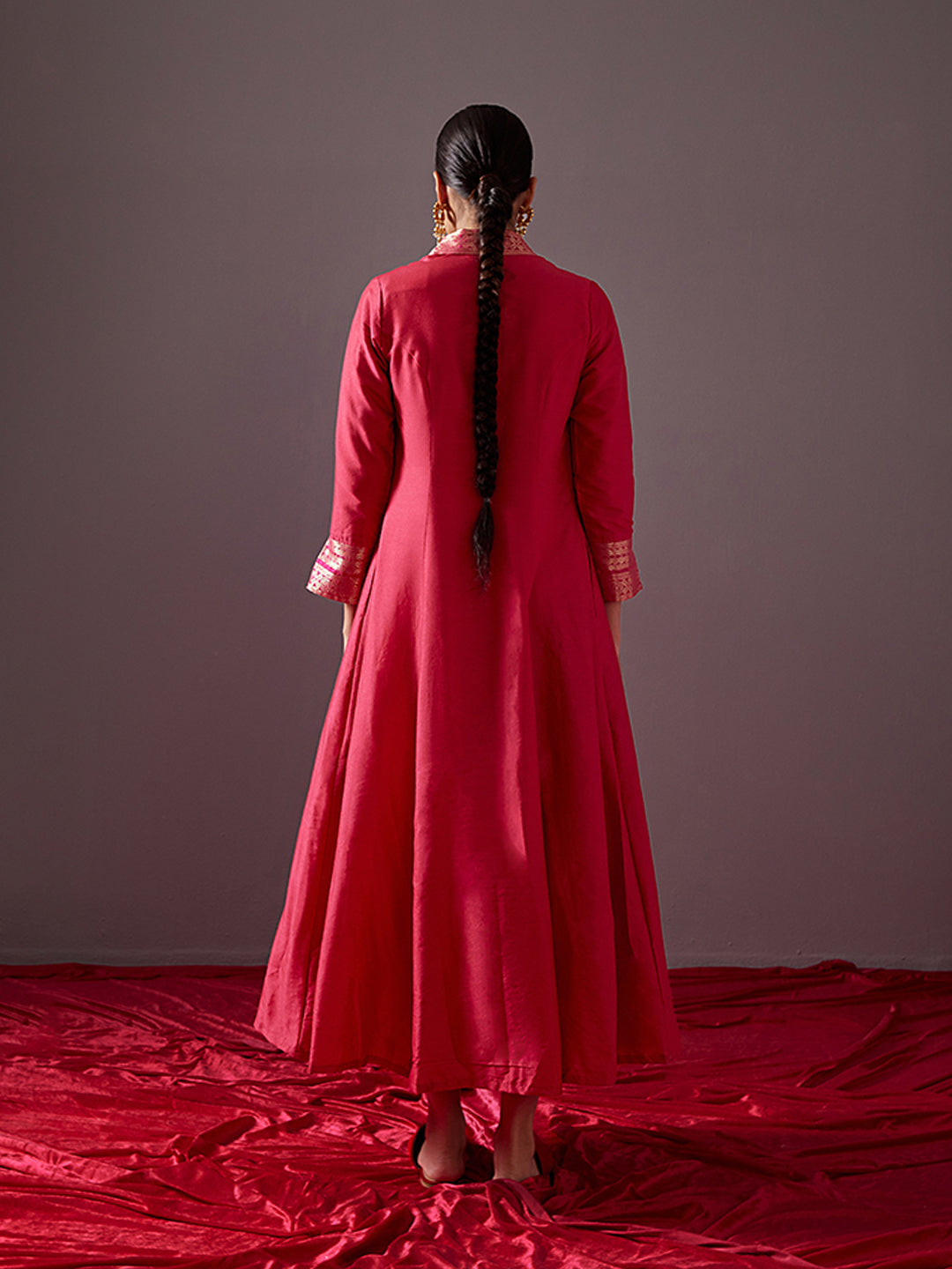 Banarasi jacket with zari border-Pink