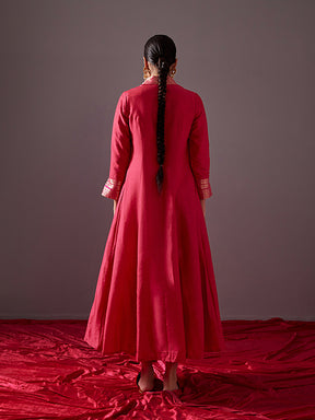 Banarasi jacket with zari border-Pink