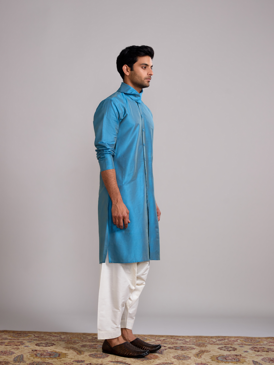 Cowl neck straight kurta paired with salwar- Blue moon
