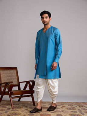 Overlap layered panel kurta paired with dhoti pants- Blue moon