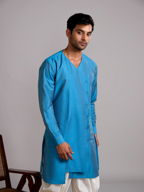 Overlap layered panel kurta paired with dhoti pants- Blue moon