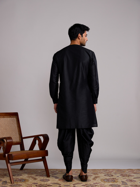 Overlap layered panel kurta paired with dhoti pants- Rich black