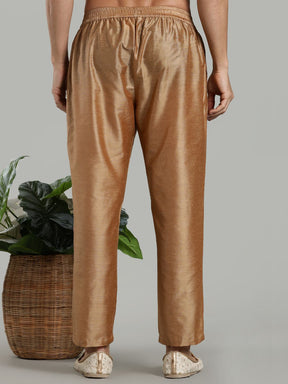 Beige Kurta Pant with Red Woven Design Bandi Set