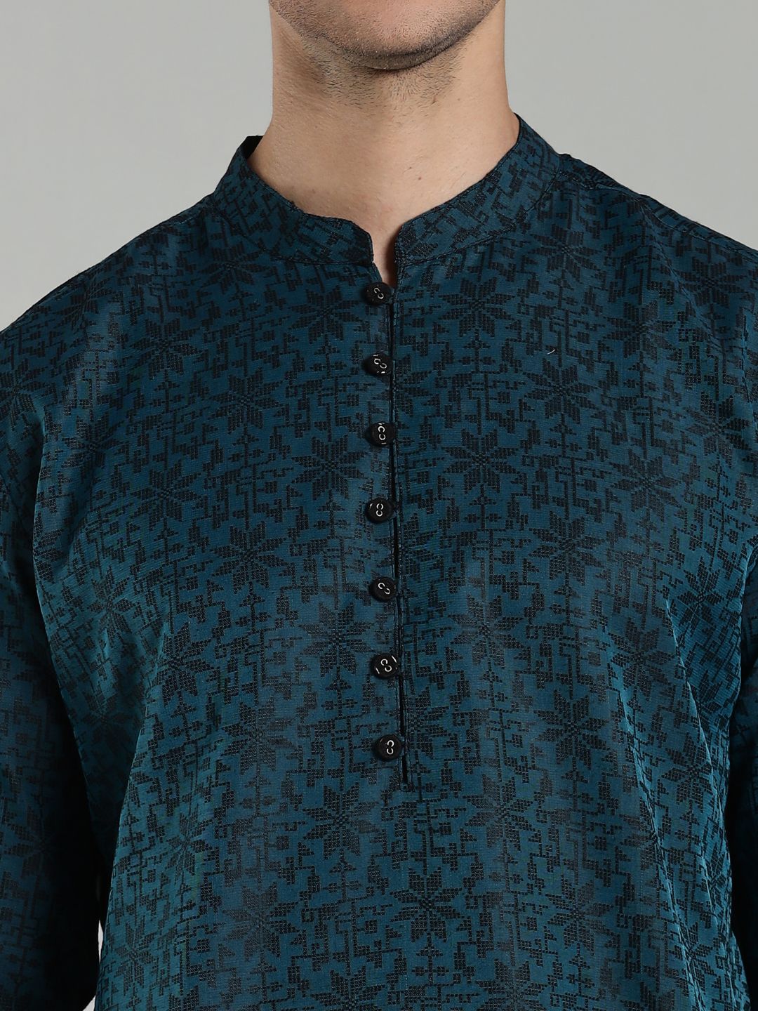 Teal Jacquard Short Kurta Pant set