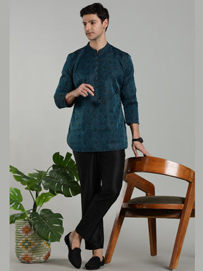 Teal Jacquard Short Kurta Pant set