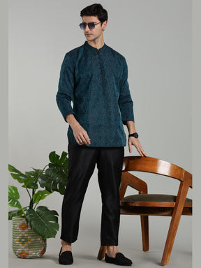 Teal Jacquard Short Kurta Pant set