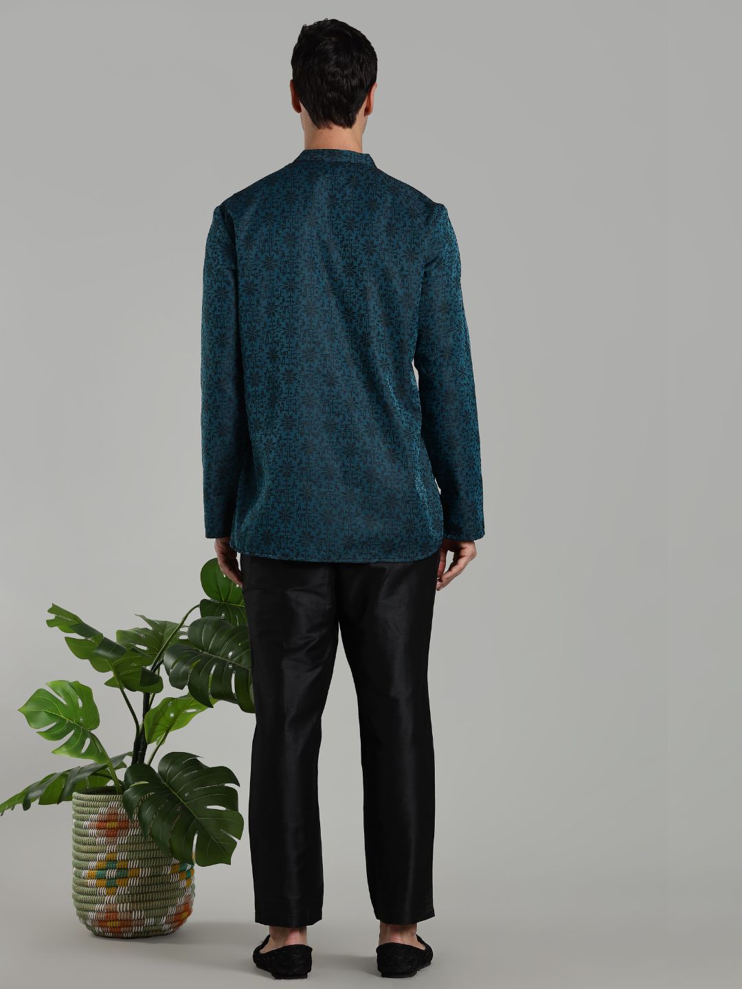Teal Jacquard Short Kurta Pant set