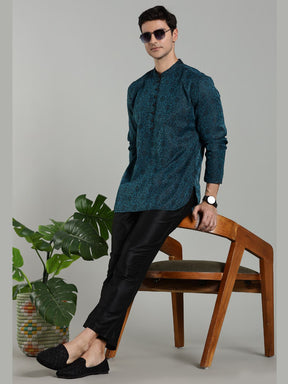 Teal Jacquard Short Kurta Pant set