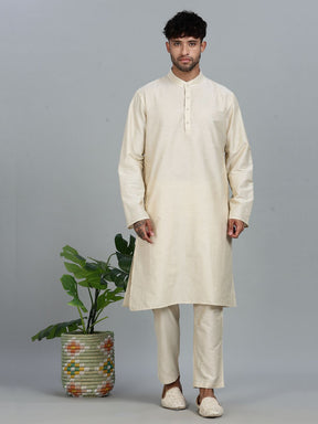 Beige Kurta Pant with pink Woven Design  Bandi Set