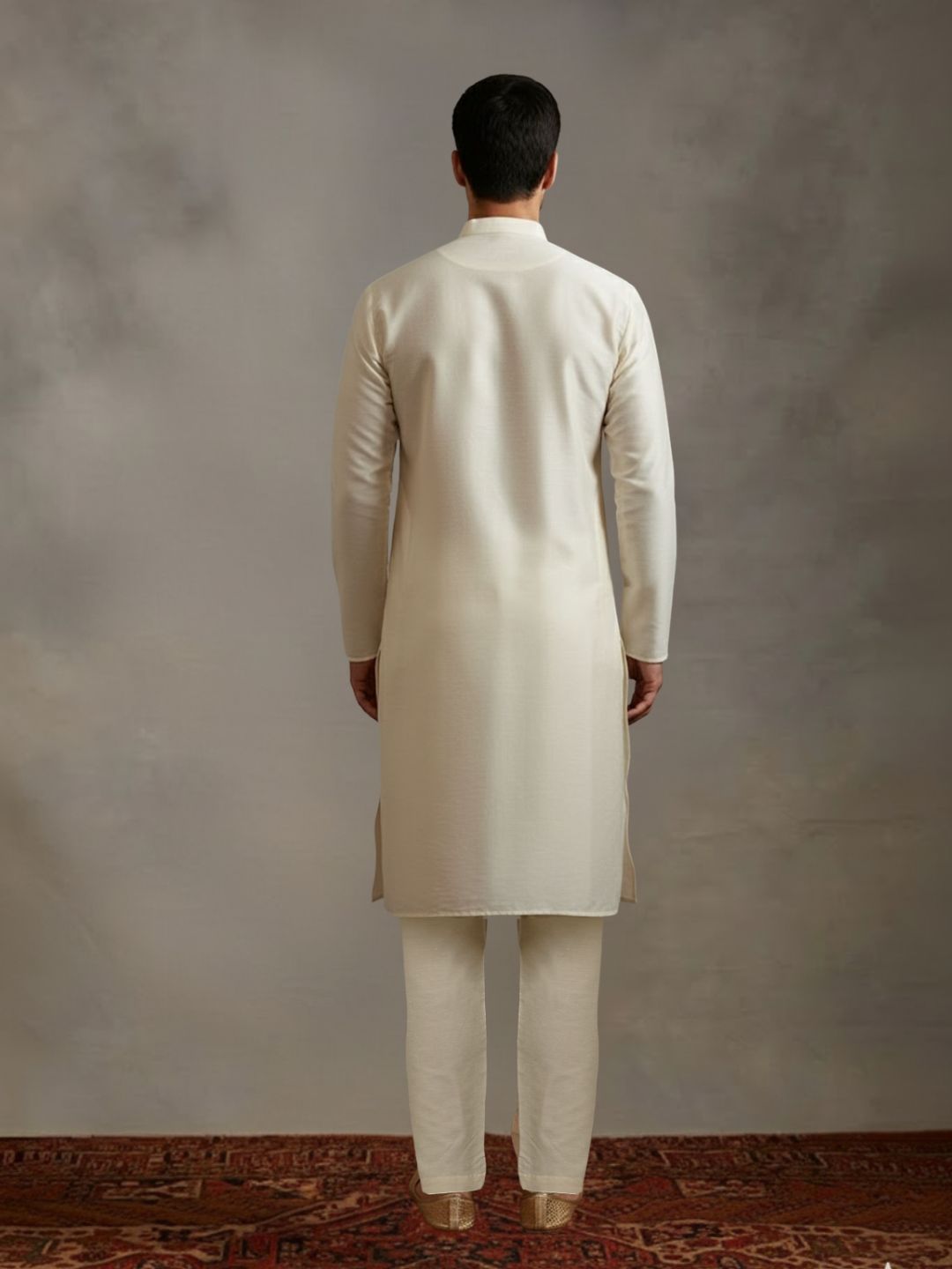 Beige Kurta Pant with pink Woven Design  Bandi Set