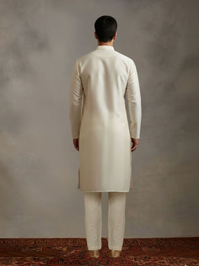 Beige Kurta Pant with pink Woven Design  Bandi Set