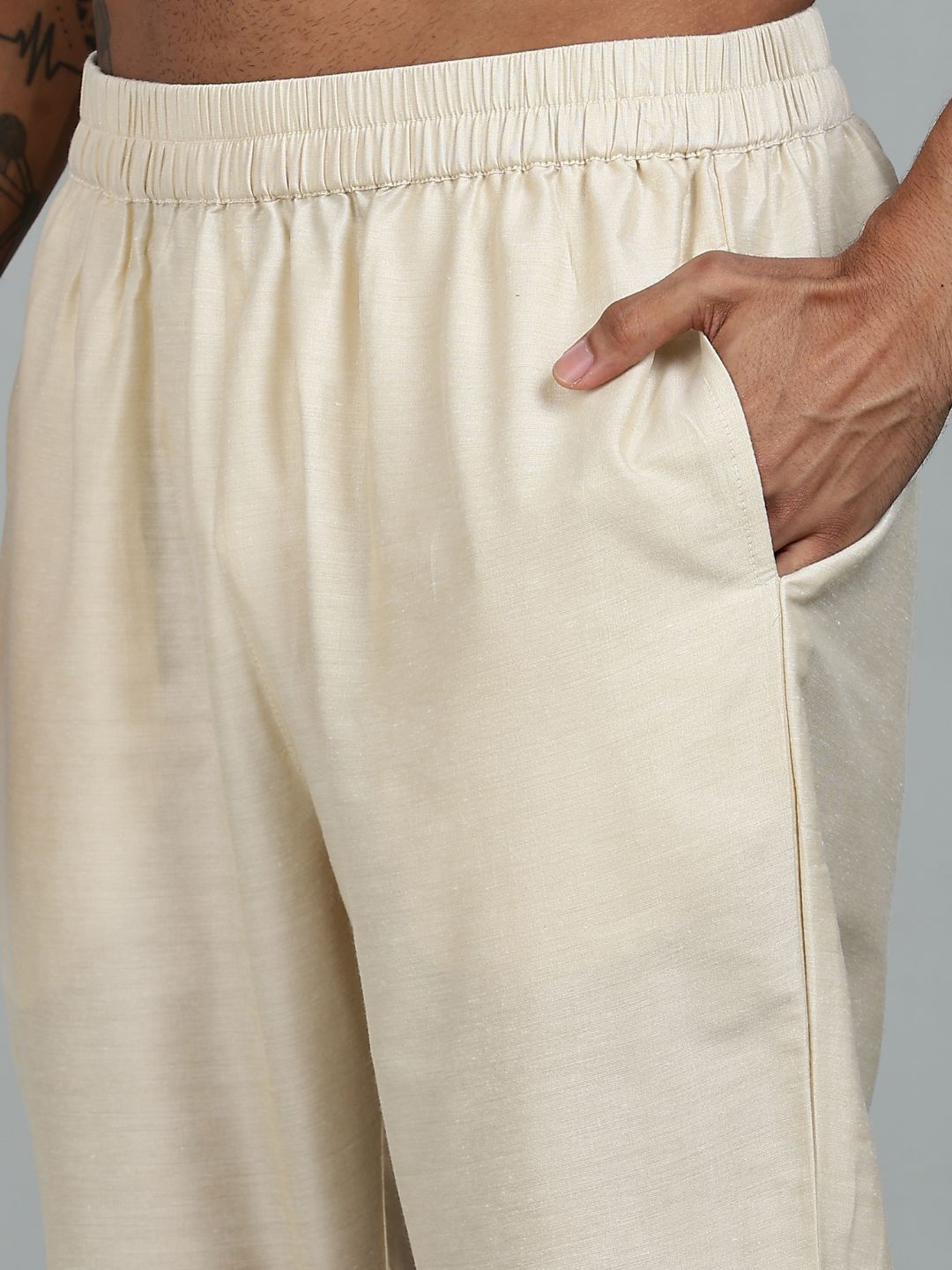 Beige Kurta Pant with pink Woven Design  Bandi Set