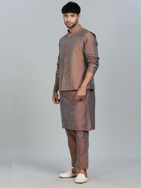 Brown Kurta Pant with orange Woven Design  Bandi Set