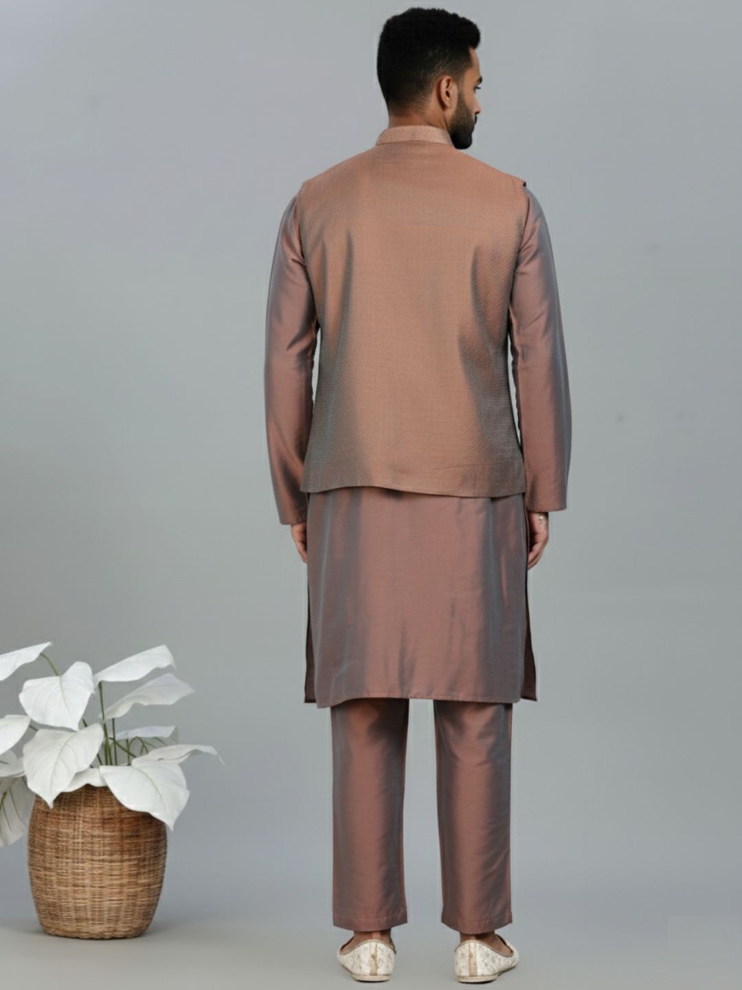 Brown Kurta Pant with orange Woven Design  Bandi Set