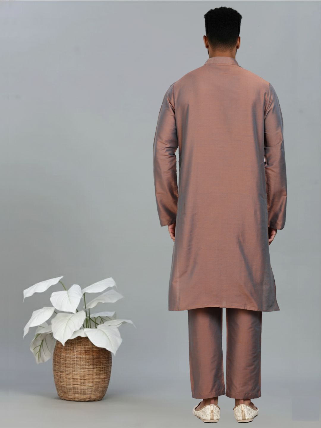 Brown Kurta Pant with orange Woven Design  Bandi Set