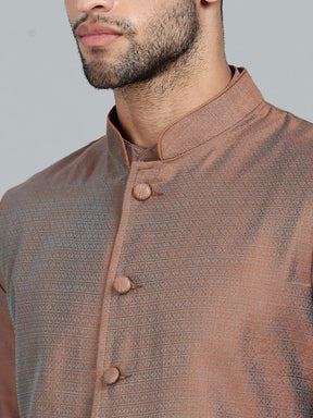 Brown Kurta Pant with orange Woven Design  Bandi Set