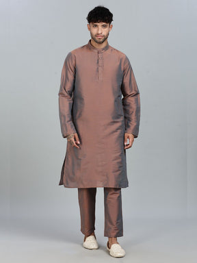 Brown Kurta Pant with orange Woven Design  Bandi Set