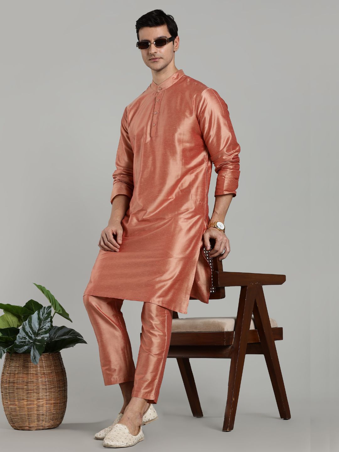 Salmon Pink Kurta Pant Set