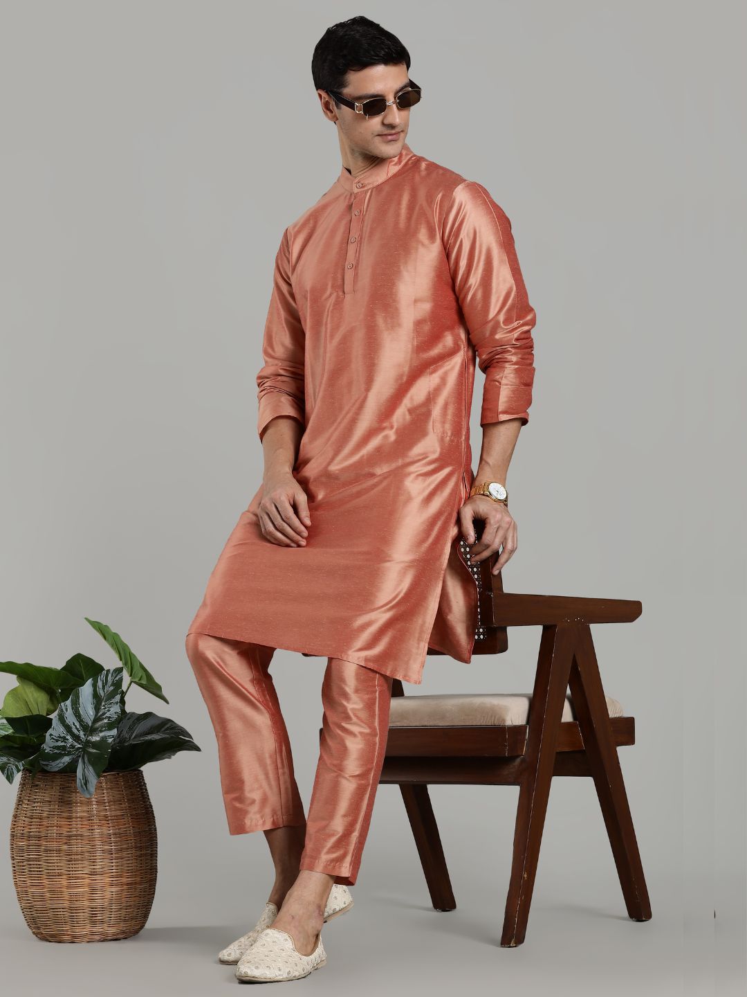Salmon Pink Kurta Pant Set