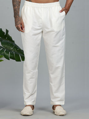 offwhite Kurta Set with Gold and White Brocade Nehru Jacket