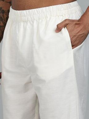 offwhite Kurta Set with Gold and White Brocade Nehru Jacket