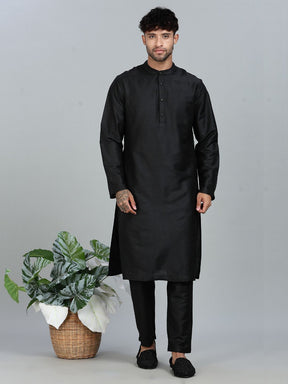 Black Kurta Set with Gold and Black Brocade Nehru Jacket