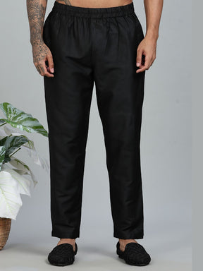 Black Kurta Set with Gold and Black Brocade Nehru Jacket