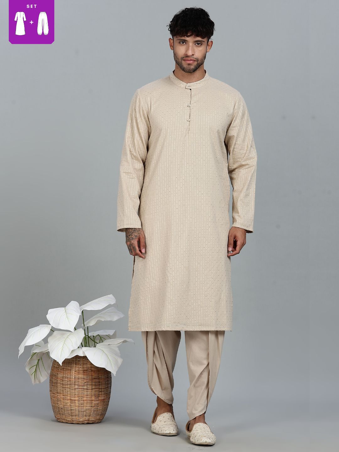 Grey Lurex Straight kurta with solid Dhoti Pants set