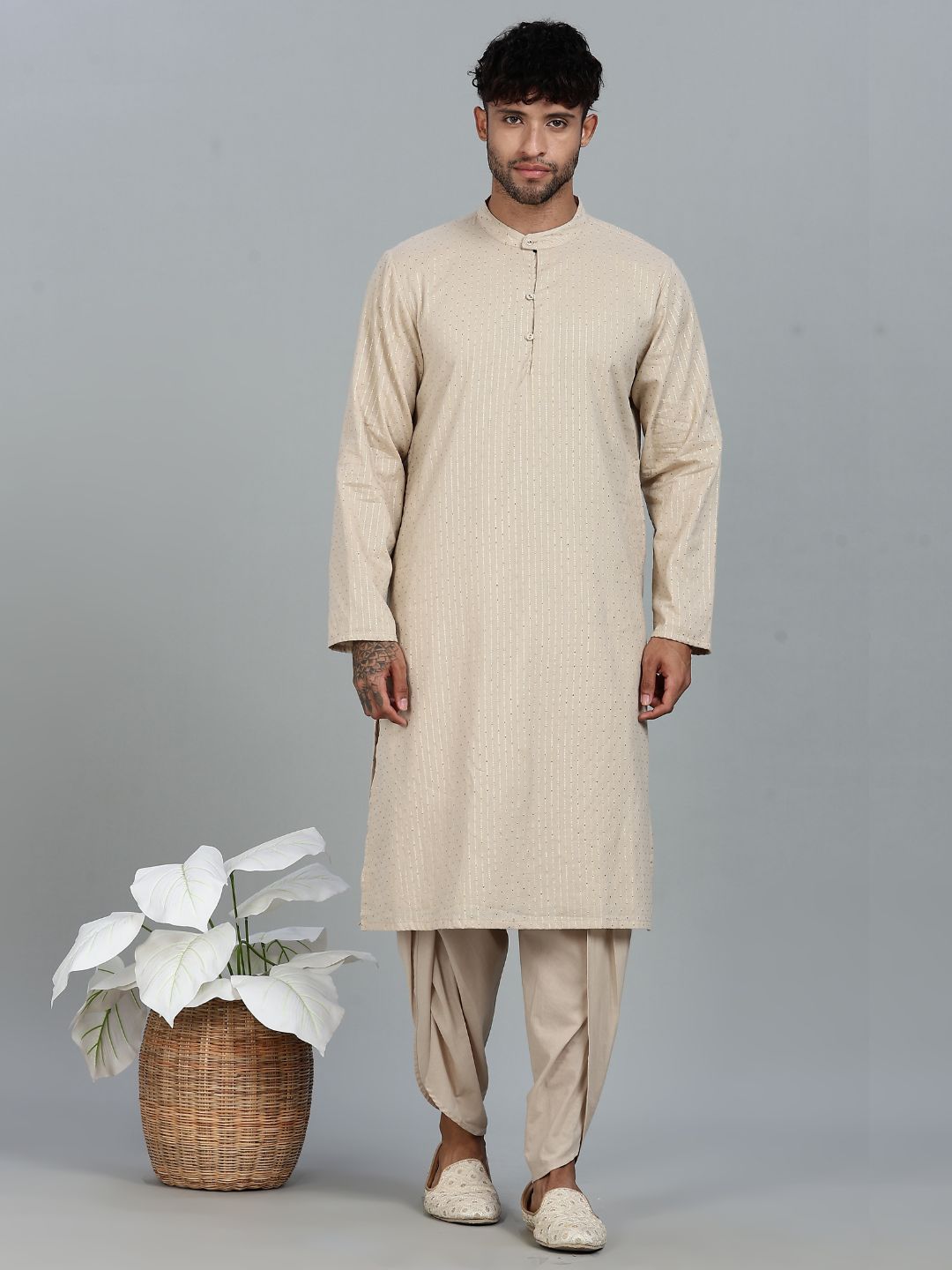 Grey Lurex Straight kurta with solid Dhoti Pants set
