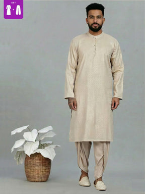 Beige Lurex Straight kurta with solid Dhoti Pants set