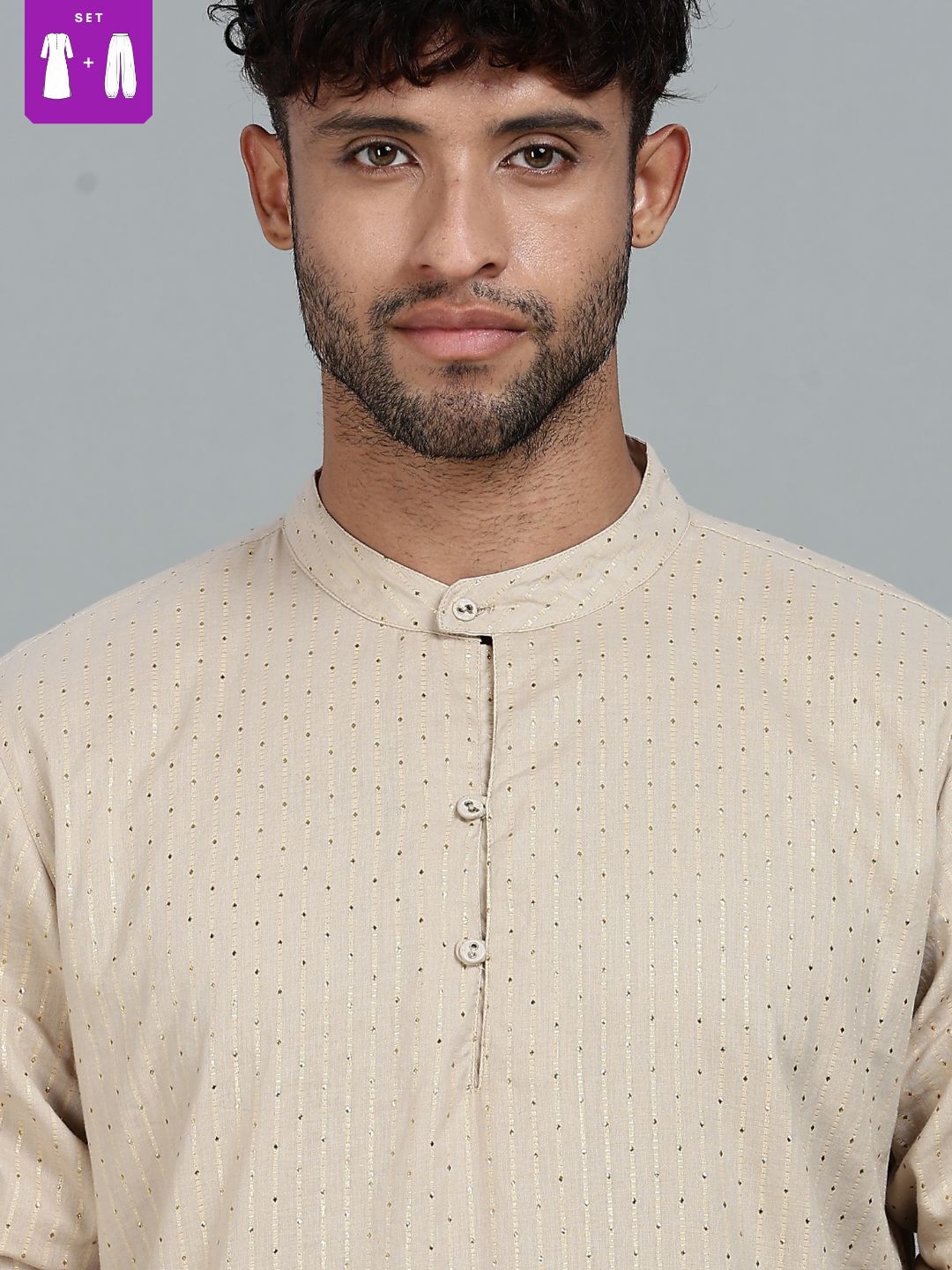 Grey Lurex Straight kurta with solid Dhoti Pants set