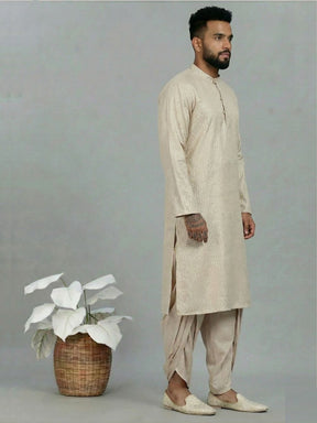 Beige Lurex Straight kurta with solid Dhoti Pants set
