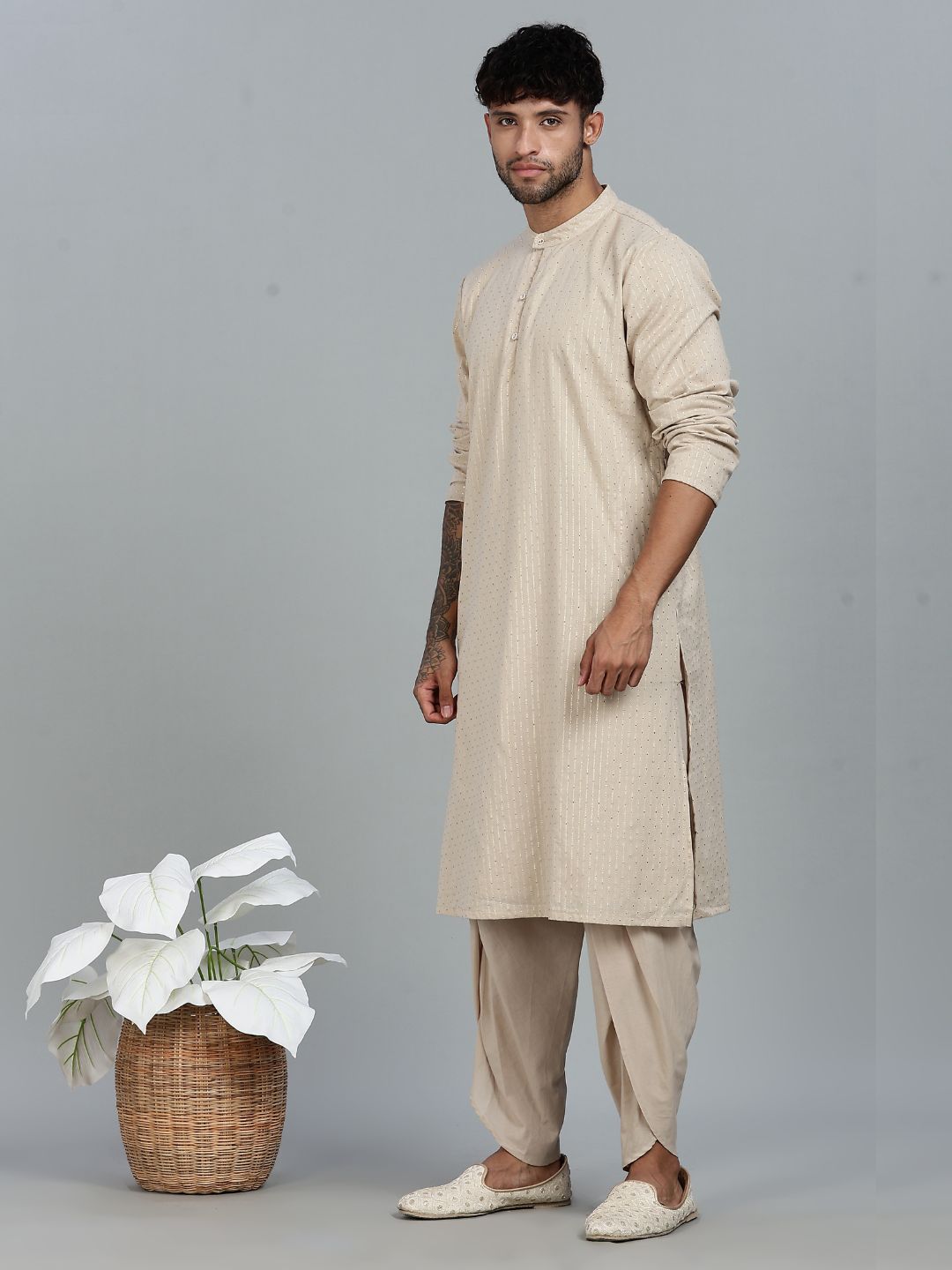 Grey Lurex Straight kurta with solid Dhoti Pants set