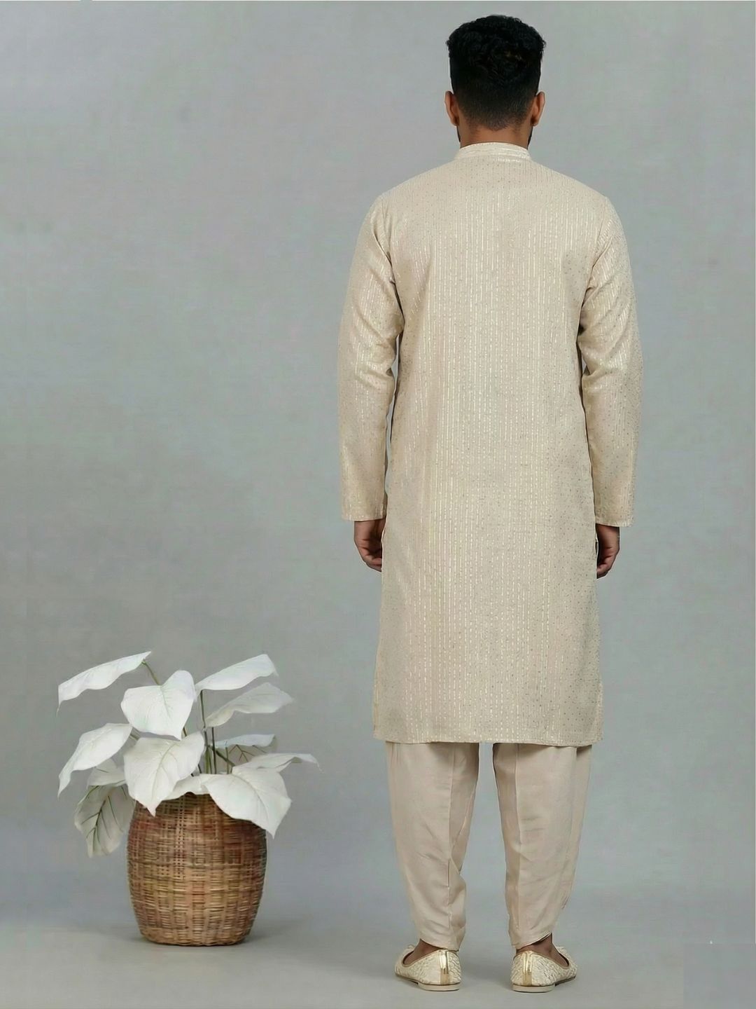 Beige Lurex Straight kurta with solid Dhoti Pants set