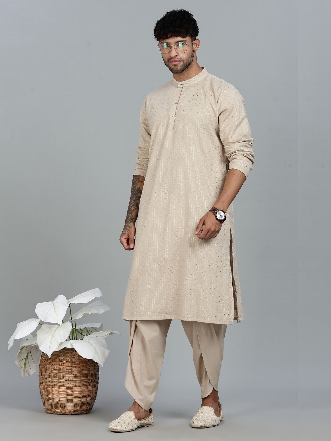 Grey Lurex Straight kurta with solid Dhoti Pants set