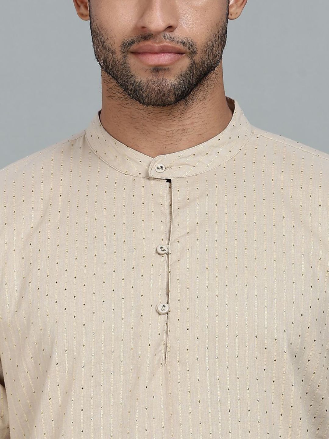 Beige Lurex Straight kurta with solid Dhoti Pants set