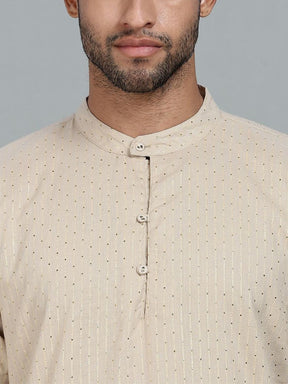 Beige Lurex Straight kurta with solid Dhoti Pants set