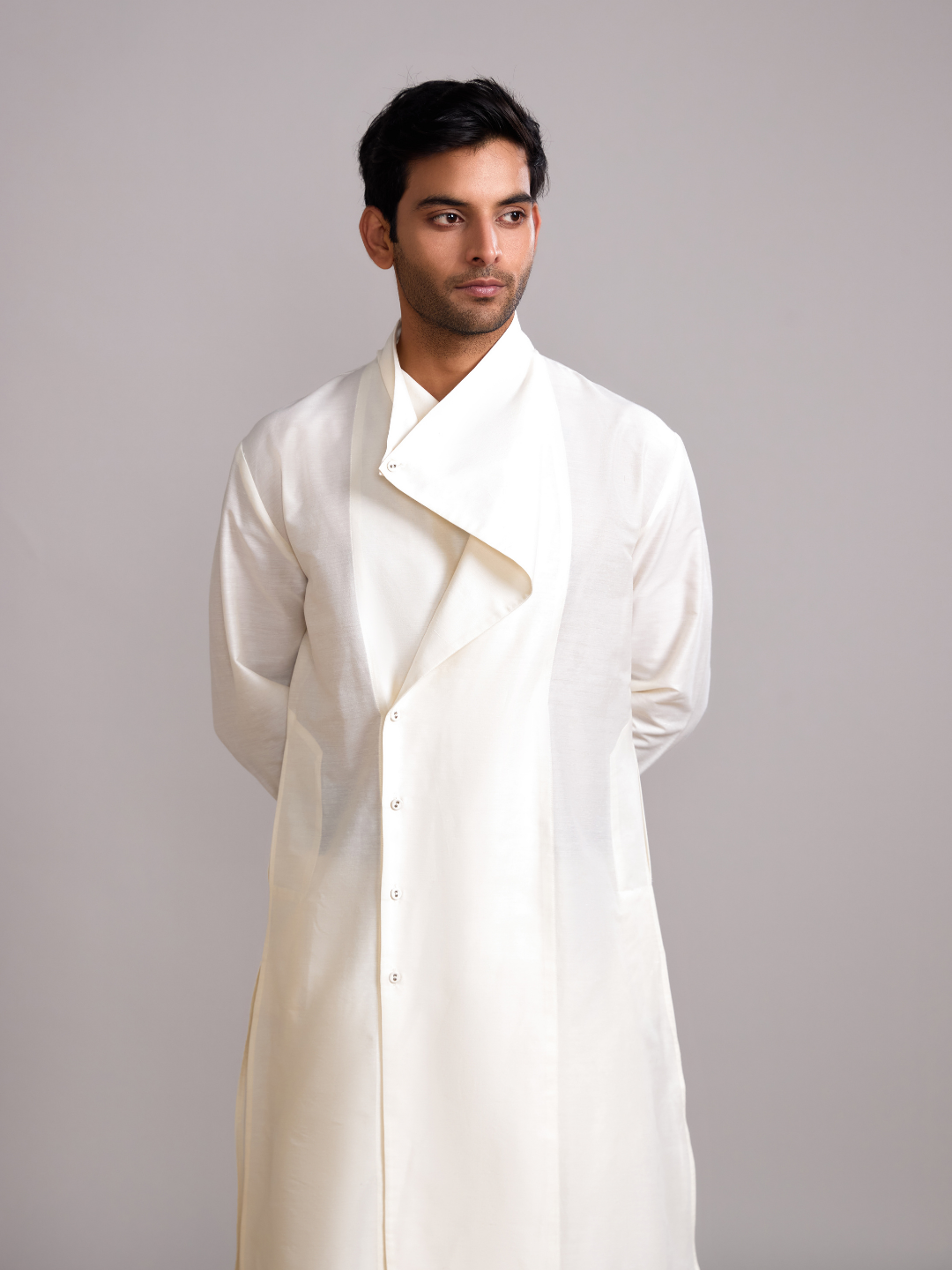 Overlap draped neck kurta- Ivory