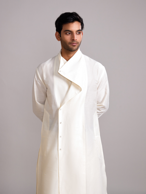 Overlap draped neck kurta- Ivory