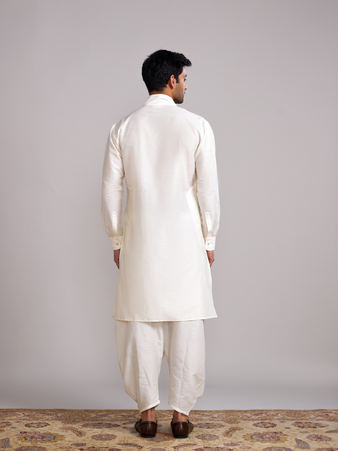 Overlap draped neck kurta- Ivory