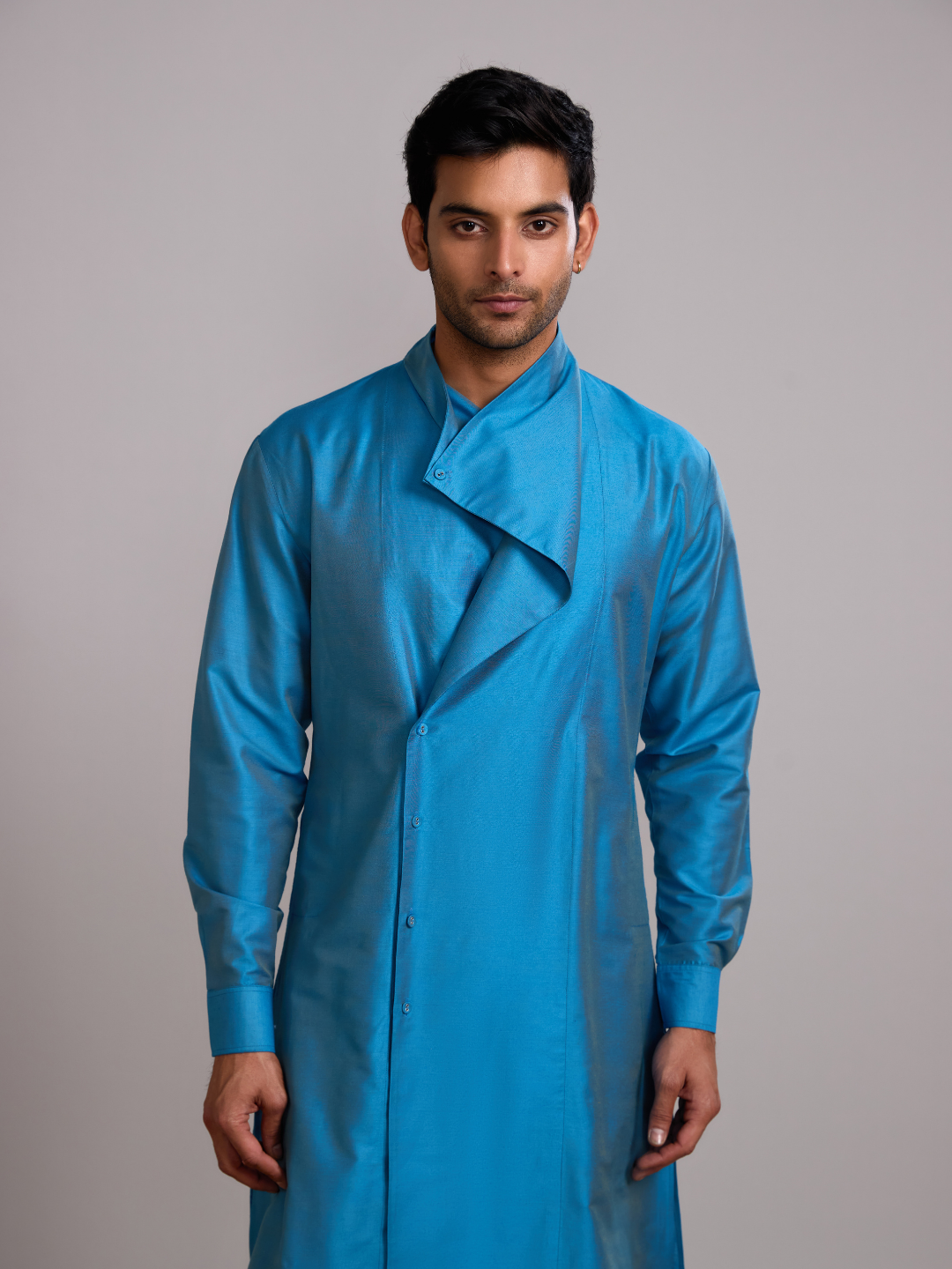 Overlap draped neck kurta- Blue moon