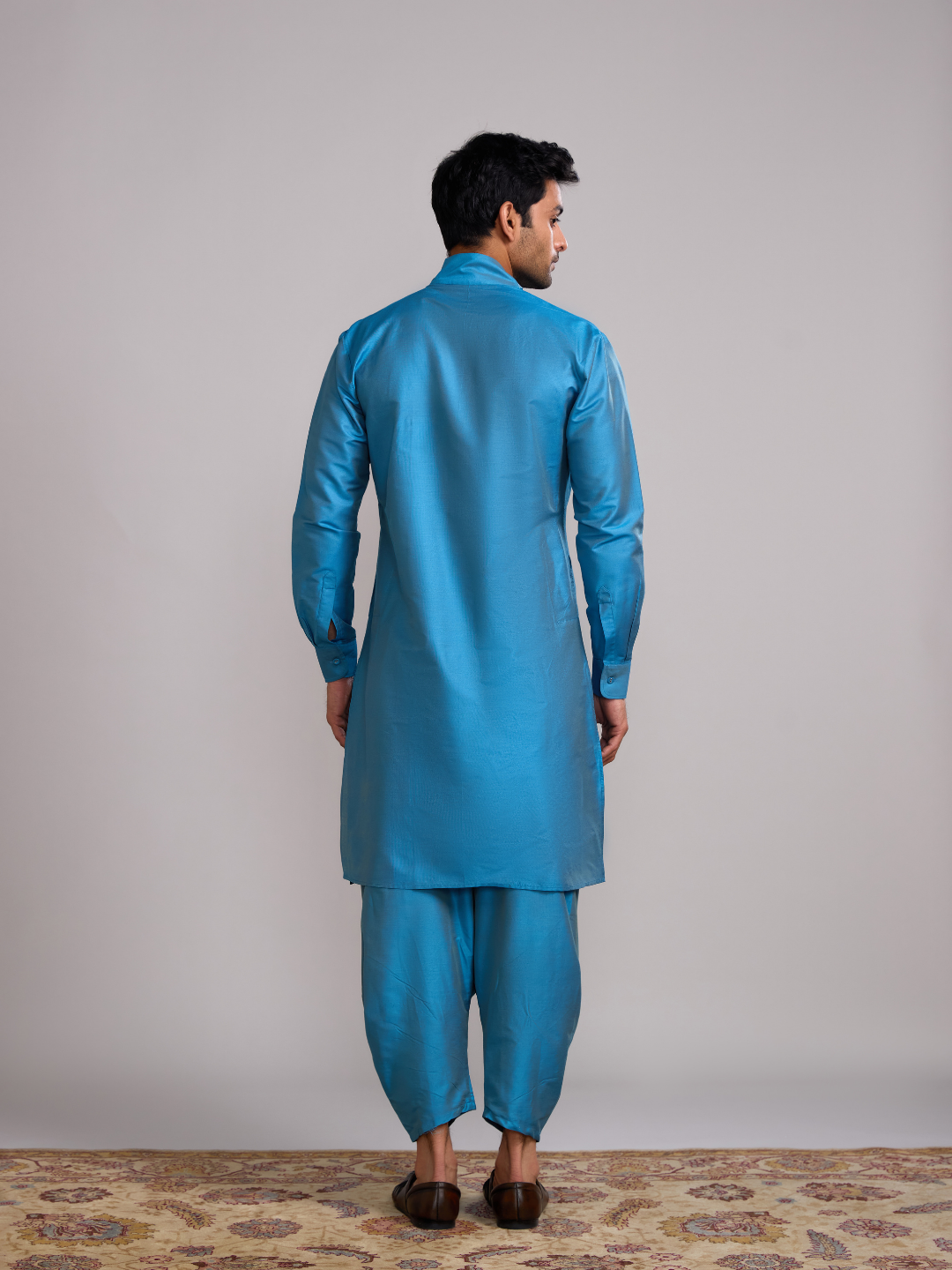 Overlap draped neck kurta- Blue moon