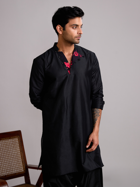 Mandarin collar straight kurta- Rich Black