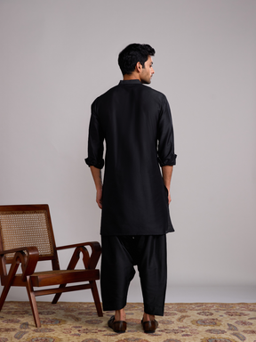 Mandarin collar straight kurta- Rich Black