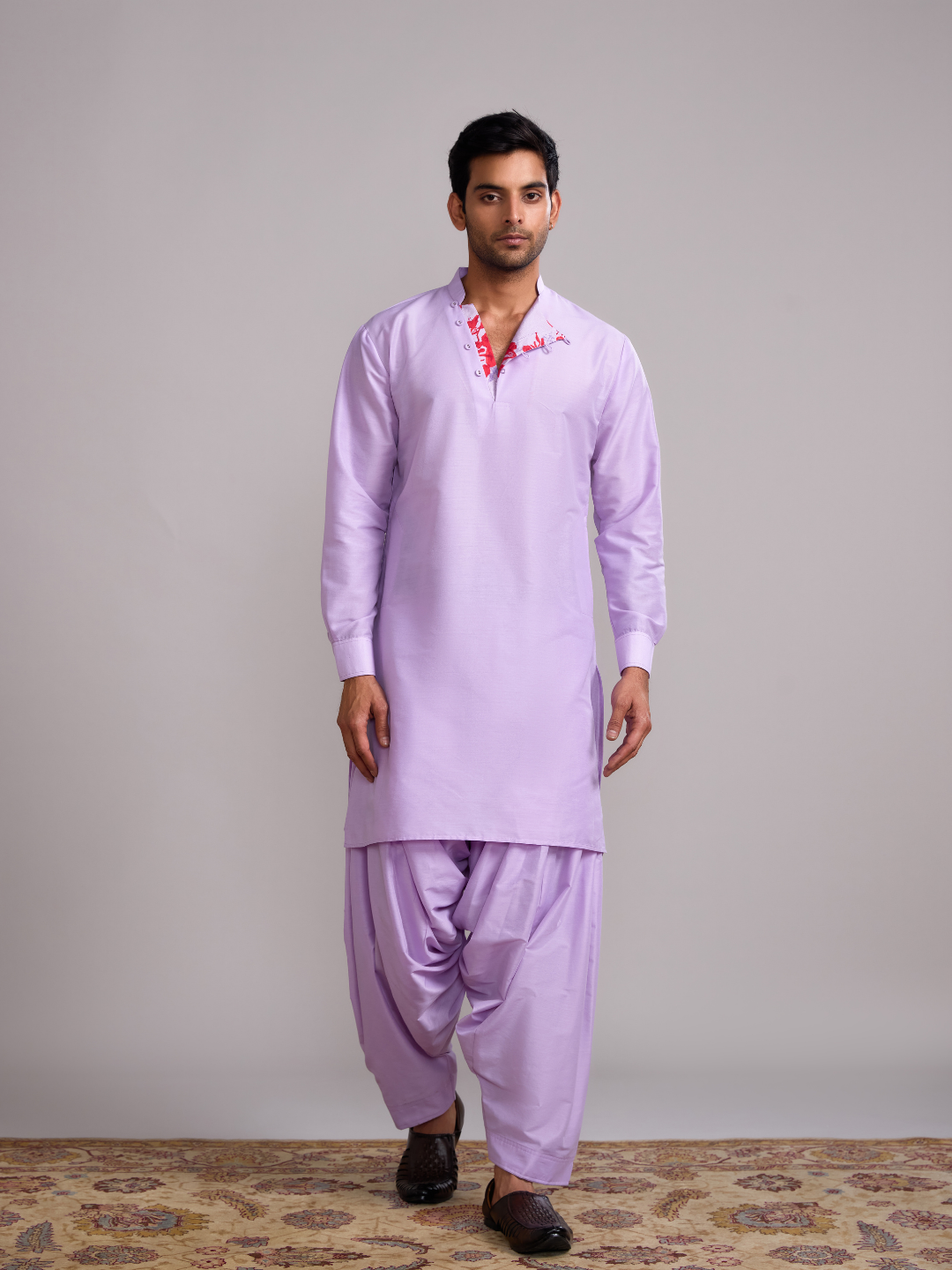 Mandarin collar straight kurta- Lavender