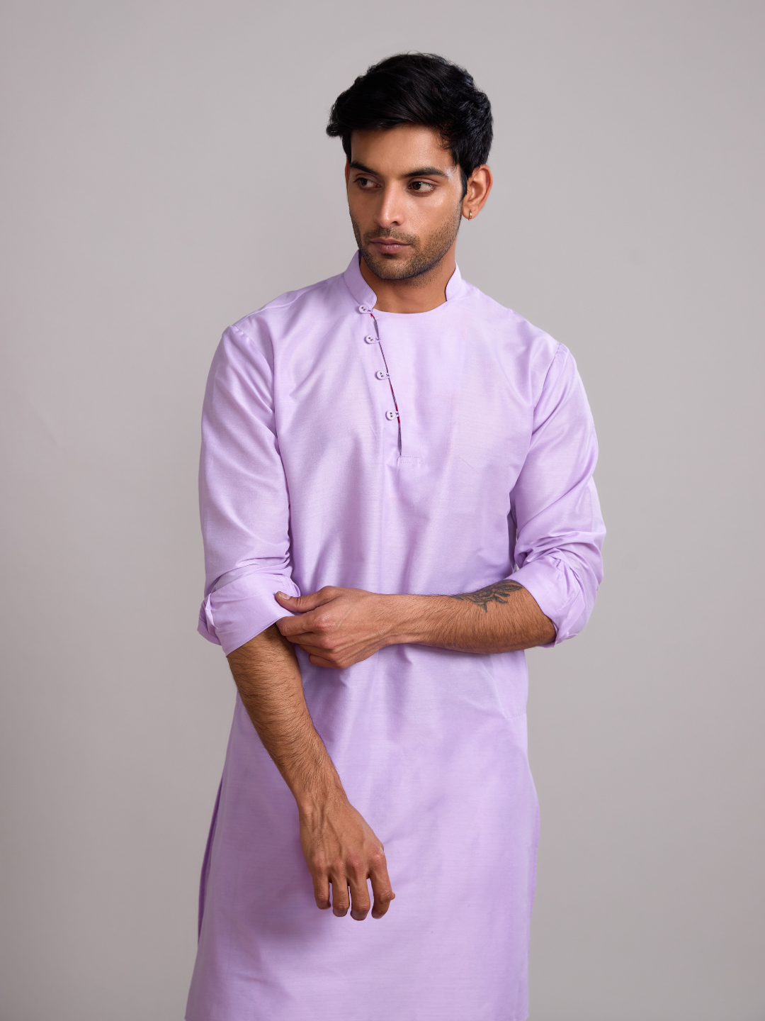 Mandarin collar straight kurta- Lavender