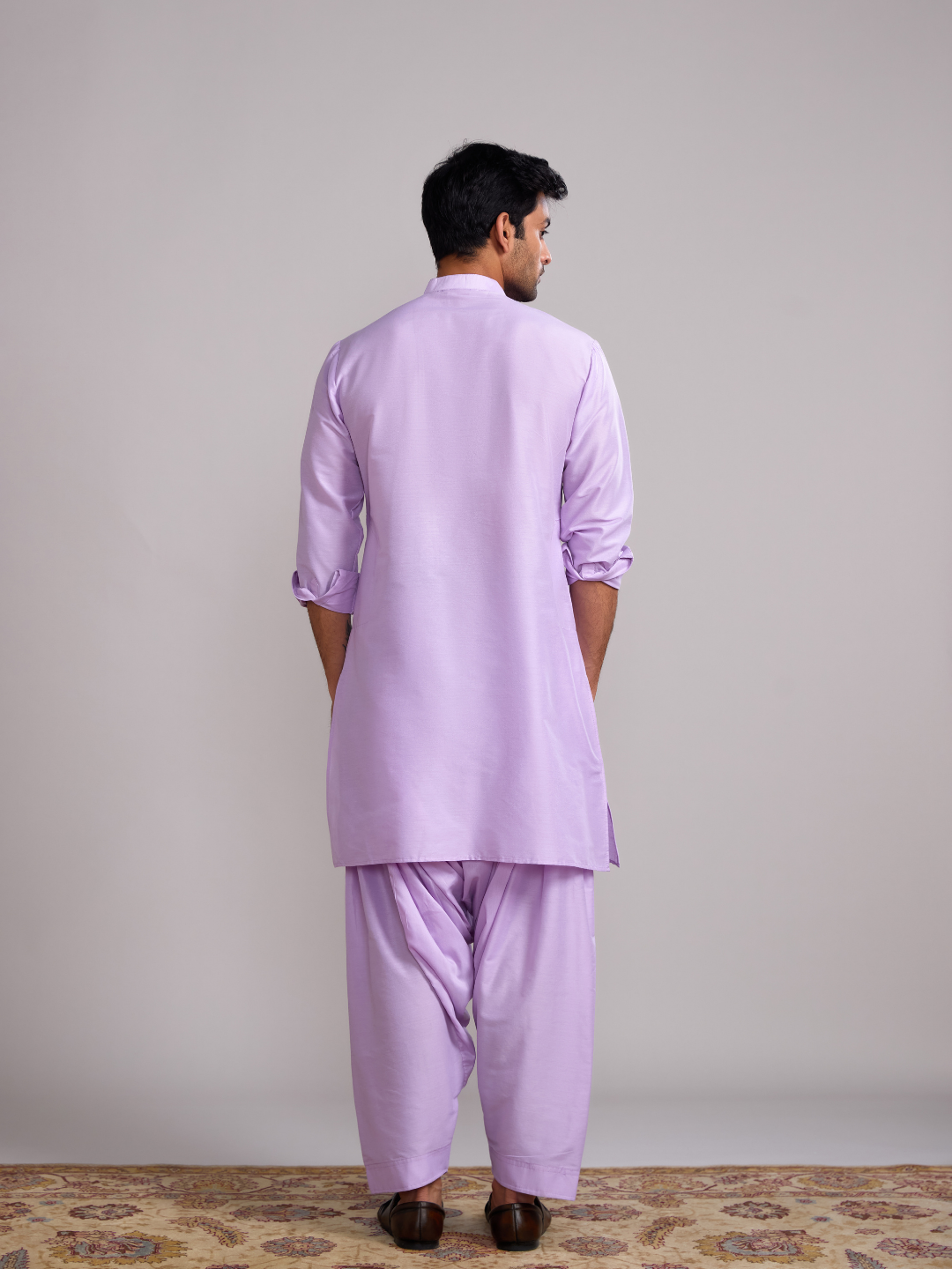 Mandarin collar straight kurta- Lavender