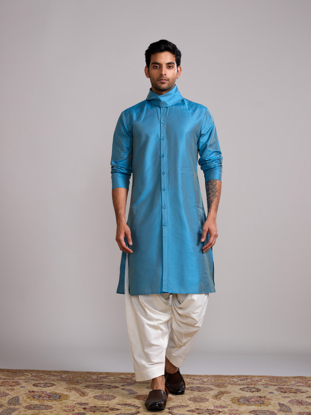 Cowl neck straight kurta- Blue moon