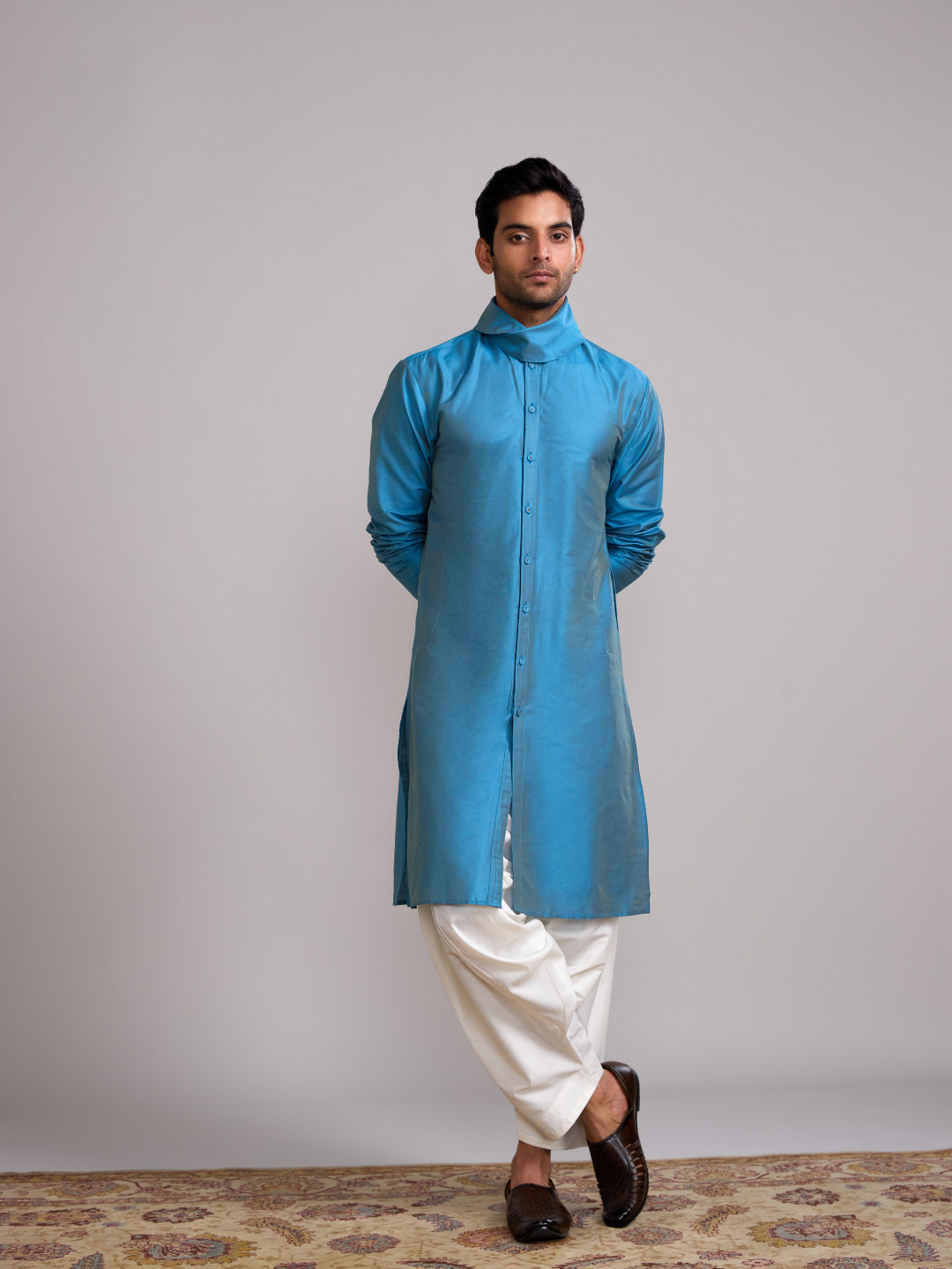 Cowl neck straight kurta- Blue moon